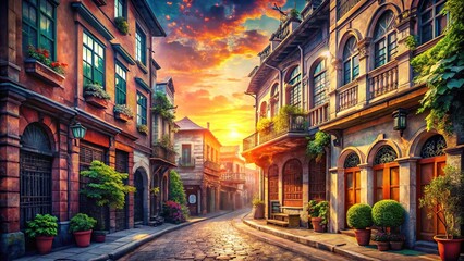 Fototapeta premium Ghostly alleys, past. Vintage urban exploration.