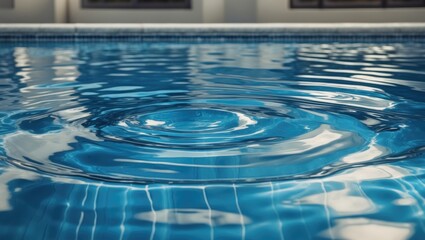 Water surface with ripples reflecting light in a swimming pool environment with tiles and a blurred background Copy Space