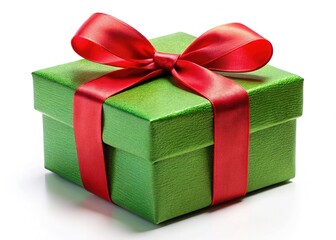 Obraz premium Emerald green gift box, red ribbon, portrait photography excellence.