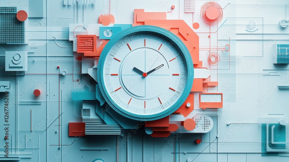 Aufkleber modern abstract clock design with geometric elements and a cool color palette