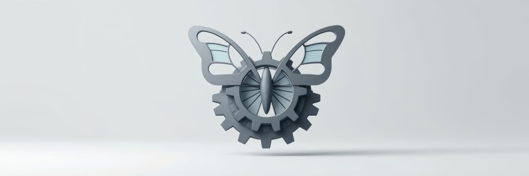 Butterfly gear illustration with a modern feel representing innovation against a minimalistic background