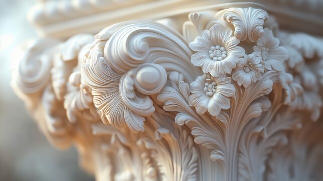 The blooming flowers on the stone pillar