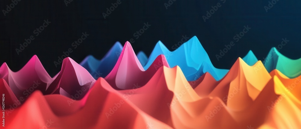 Poster abstract colorful peaks create a vibrant visual effect, resembling a dynamic landscape with waves of