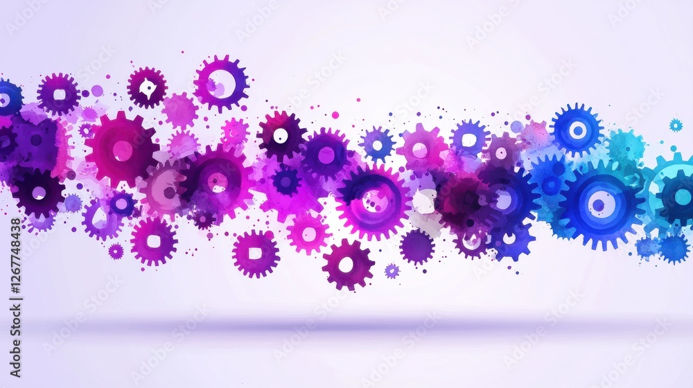 Poster a vibrant, abstract design featuring colorful gears, creating a dynamic and energetic visual effect 