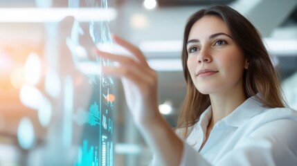 Futuristic Technology in Healthcare Research: Young Female Scientist Innovates with Digital Interface Display