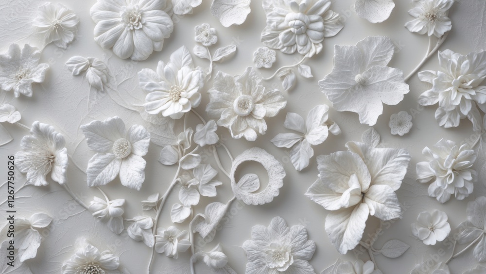 Aufkleber white floral arrangement in various textures and shapes on a light background featuring multiple flo