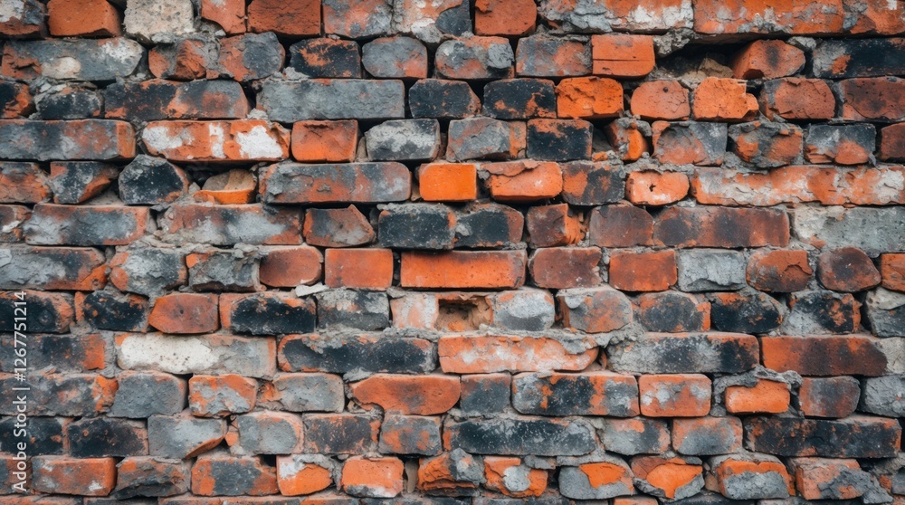 Poster textured brick wall with a combination of red and gray bricks, showing weathered appearance and vari