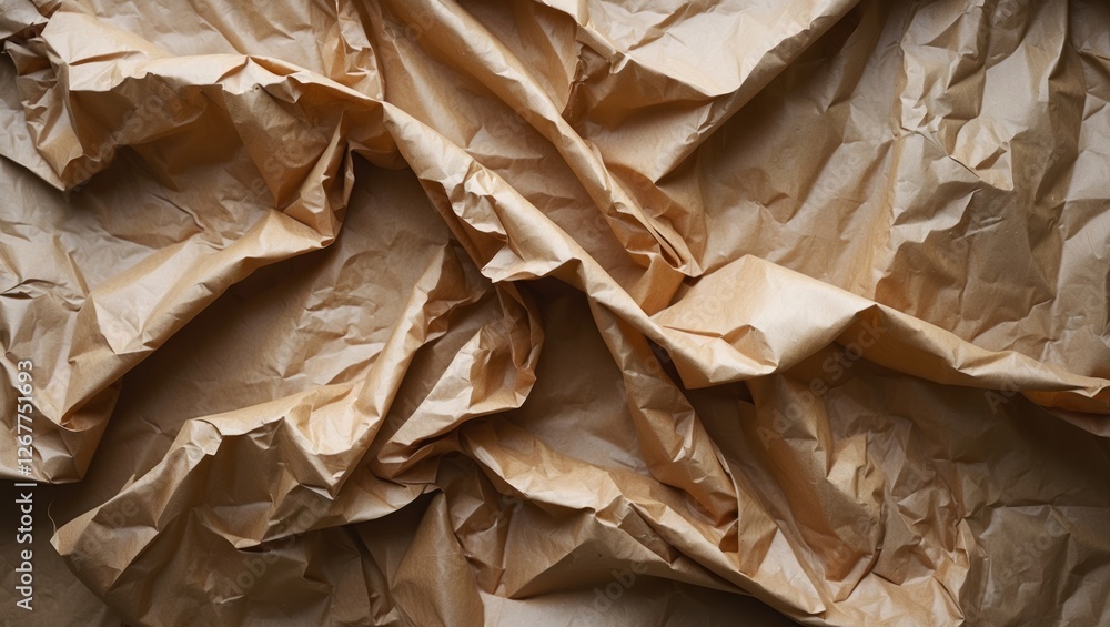 Poster crinkled brown kraft paper texture background with uneven folds and wrinkles ideal for various desig