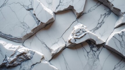 White marble texture with gray veining showing uneven cracked and broken pieces, background design with Copy Space