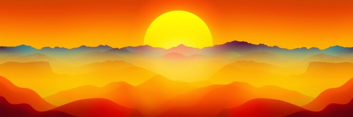 Obraz premium Sunset landscape illustration with a warm atmosphere representing tranquility against rolling mountains