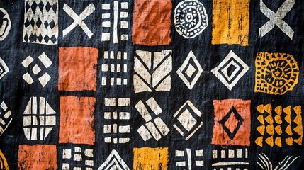 Vibrant African Adinkra Textile: Geometric Patterns and Cultural Heritage