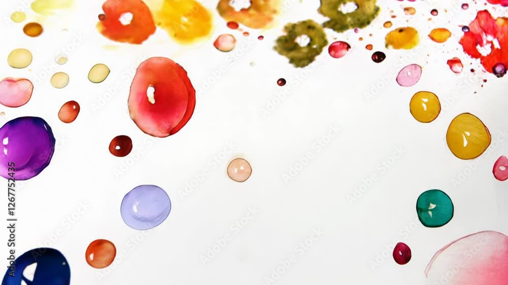 Poster a series of colorful paint drips form a dynamic and visually artistic expression on a clean, white c