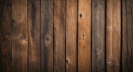 Obraz premium Wooden plank background with varied shades of brown and texture, ideal for rustic themes and presentations, Copy Space available