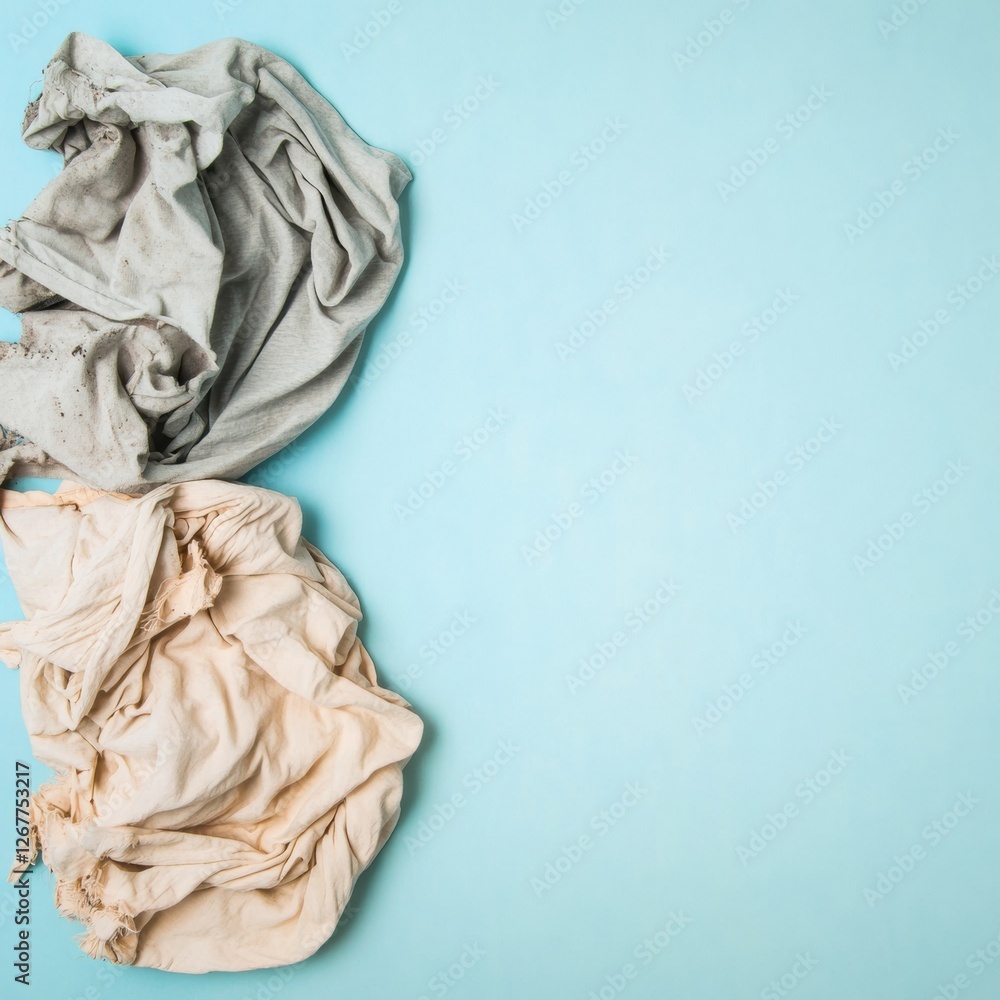 Aufkleber comparison of dirty and freshly laundered clothes on blue background with space for text. generative