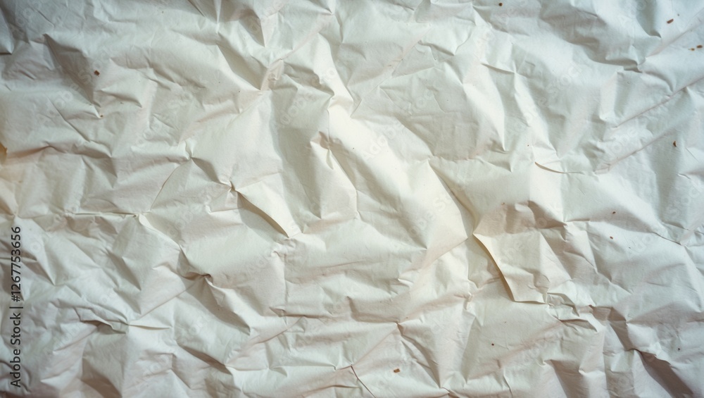 Poster crumpled white paper texture background with creases and folds suitable for various design applicati