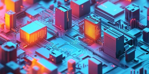 Futuristic Circuitry Landscape: A Captivating Exploration of Technology and Digital Cityscape