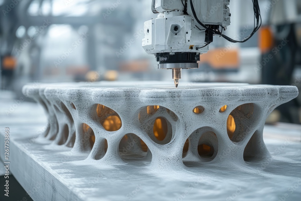 Leinwandbilder Industrial robot creating complex 3d printed structure with precision