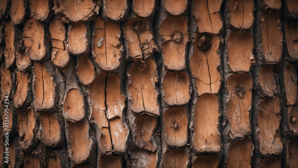 Poster close-up texture of tree bark showing detailed patterns and natural color variations in wood with co