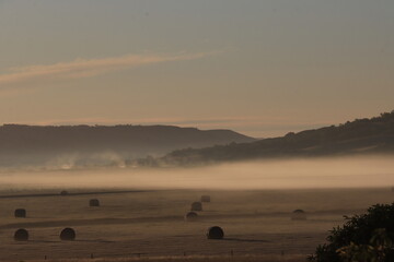 Saskatchewan Scenery, Sunrise in Fog, Barn