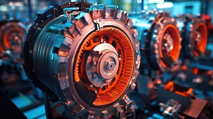 Fototapeta premium Close-up of Electric Car Motors in a Factory Setting