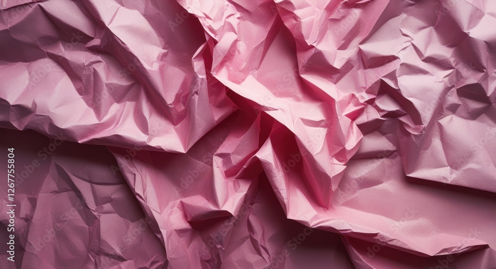 Poster crumpled pink paper texture background with abstract folds and creases suitable for modern design an