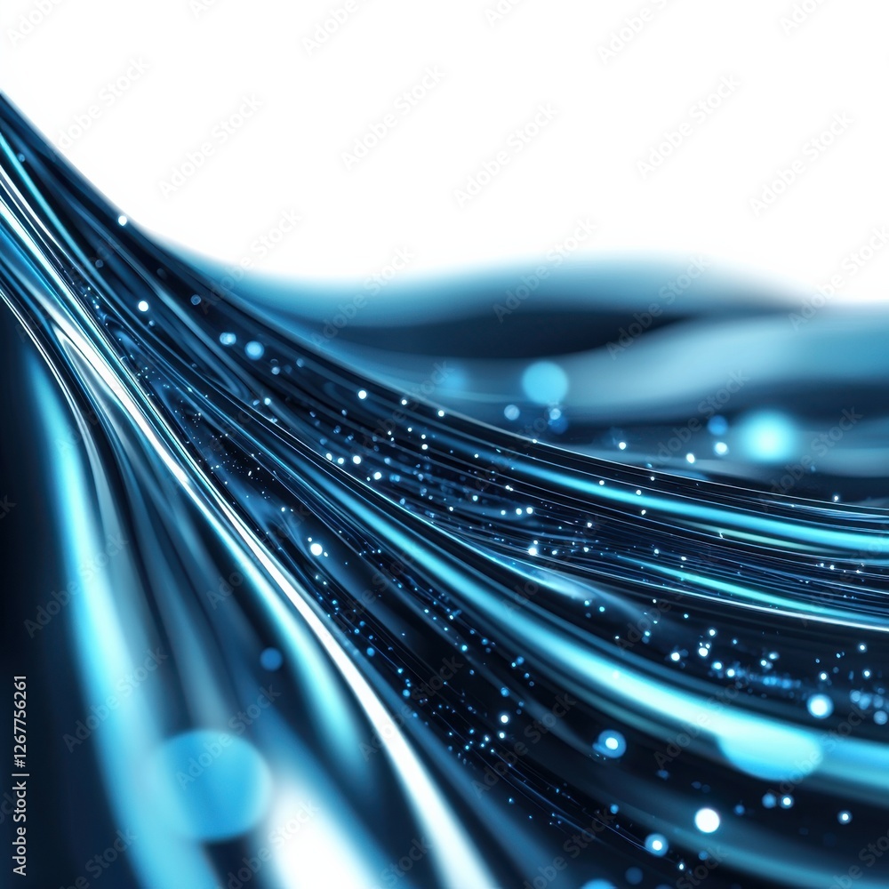 Poster a mesmerizing abstract image showcasing flowing blue waves with sparkling elements, evoking a sense 