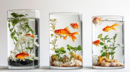 Goldfish in Glass Vases, Still Life, Indoor Display, Decor, Aquarium Effect