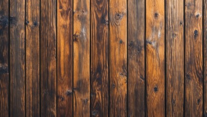 Obraz premium Wooden plank wall surface with rich brown tones and grain patterns suitable for background or texture usage. Copy Space