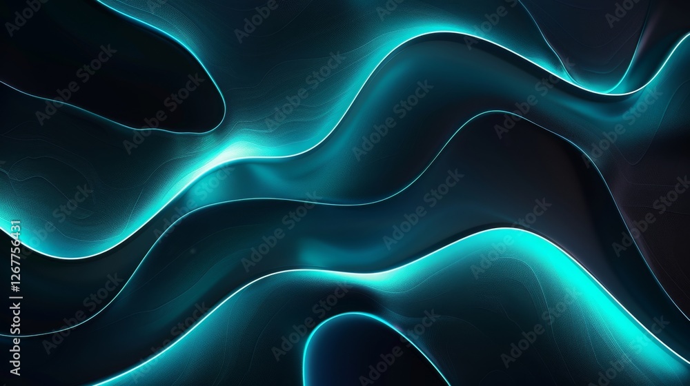 Poster colorful swirling light patterns create a mesmerizing abstract design with flowing waves in dark bac