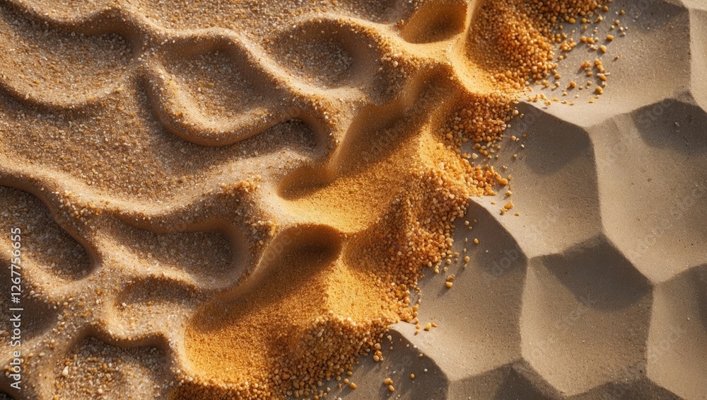 Poster textured sandy surface with light and shadow effects showcasing wavy patterns and scattered granules