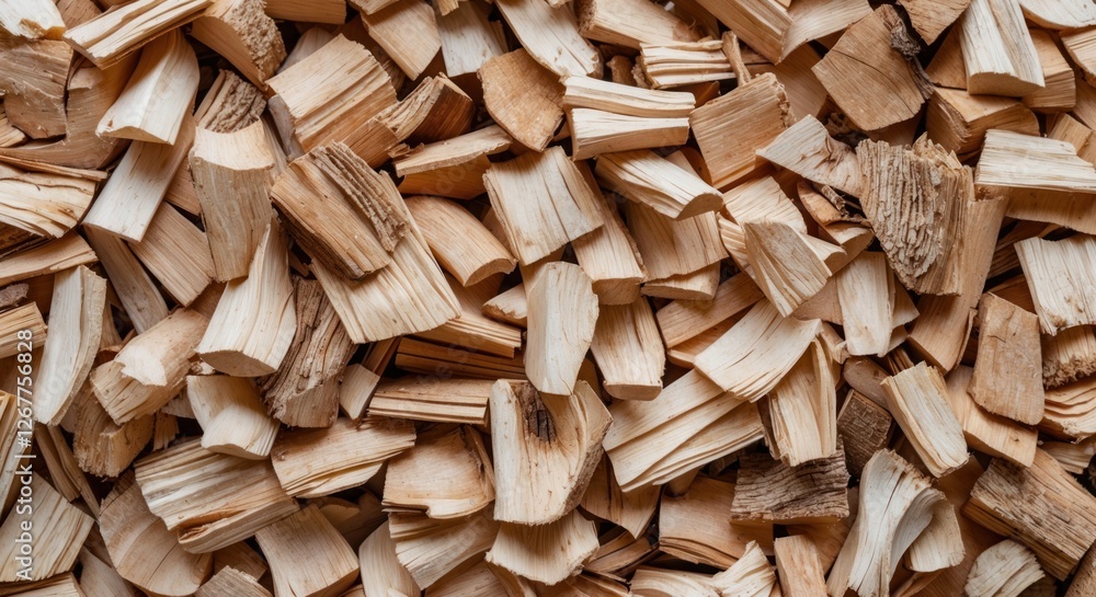 Poster close-up of stacked and chopped firewood pieces with varying textures and colors arranged randomly p