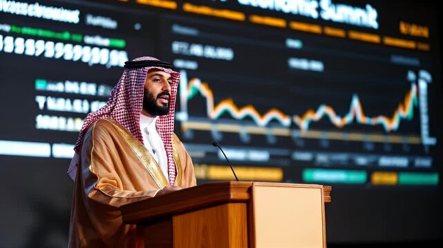 Saudiman delivering a speech at the Economic Summit