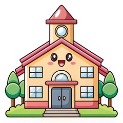 Happy school building illustration, education, cartoon, cheerful, learning