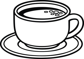 Aromatic Hot Coffee Cup on Saucer, Simple Line Art