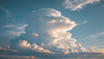 Dramatic Cloud Formation Against Blue Sky with Subtle Warm Tones and Soft Lighting Ideal for Atmospheric Background Copy Space