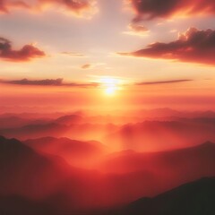 Fototapeta premium A stunning sunset over mountains, filled with warm hues and a peaceful atmosphere. The perfect vista! 