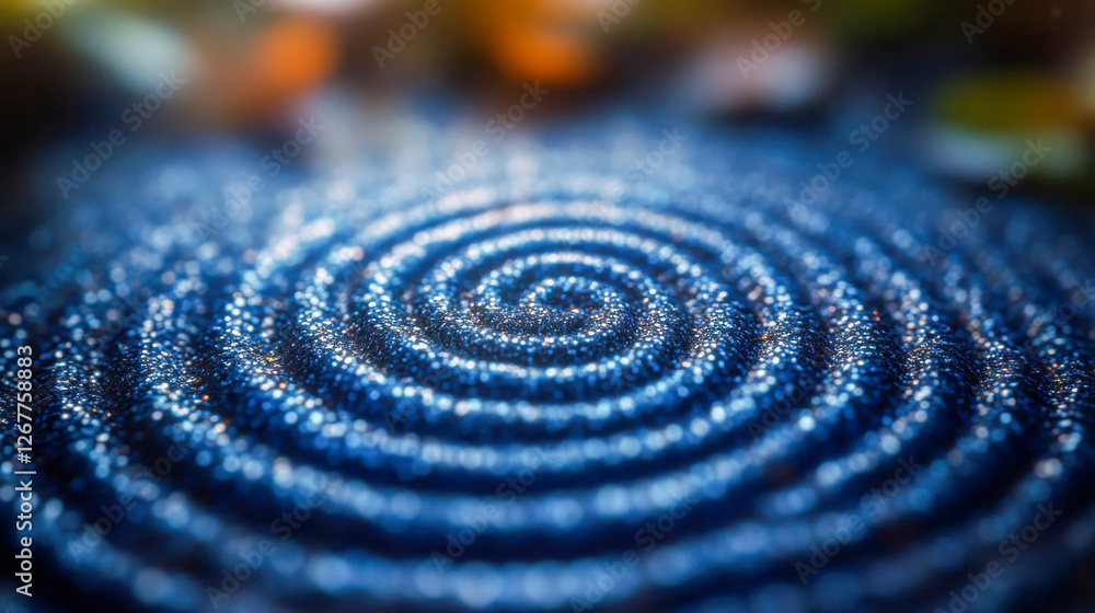 Poster a mesmerizing abstract close-up of a spiral pattern in shimmering blue light with a macro texture
