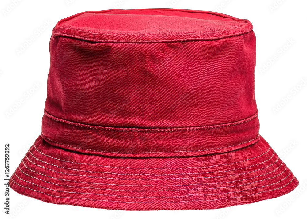 Poster vibrant red bucket hat with textured fabric isolated on transparent background
