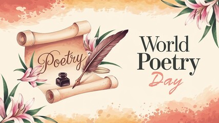 Beautiful watercolor design for World Poetry Day event.