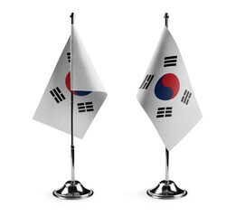 Small national flags of the South Korean on a white background