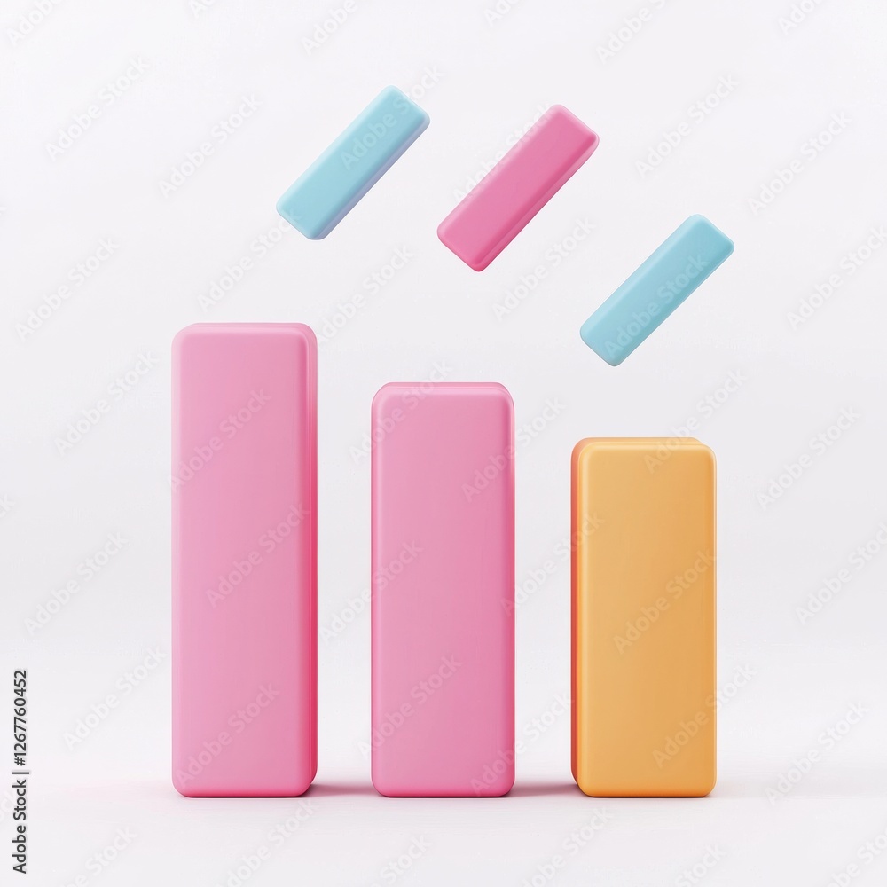 Poster colorful blocks are arranged in varying heights, with smaller blocks hovering above, symbolizing gro
