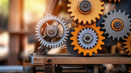 Intricately arranged mechanical gears in various colors showcase the concept of teamwork and collaboration. This collection embodies inspiration and innovative thinking essential for success