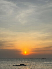 Orange sunset over the sea,  Bangsaen Chonburi Thailand