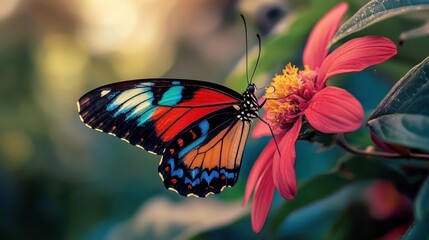 <Macro Photography of Colorful Butterfly on Vibrant Flower: Nature's Beauty in Blooming Botanical Garden>