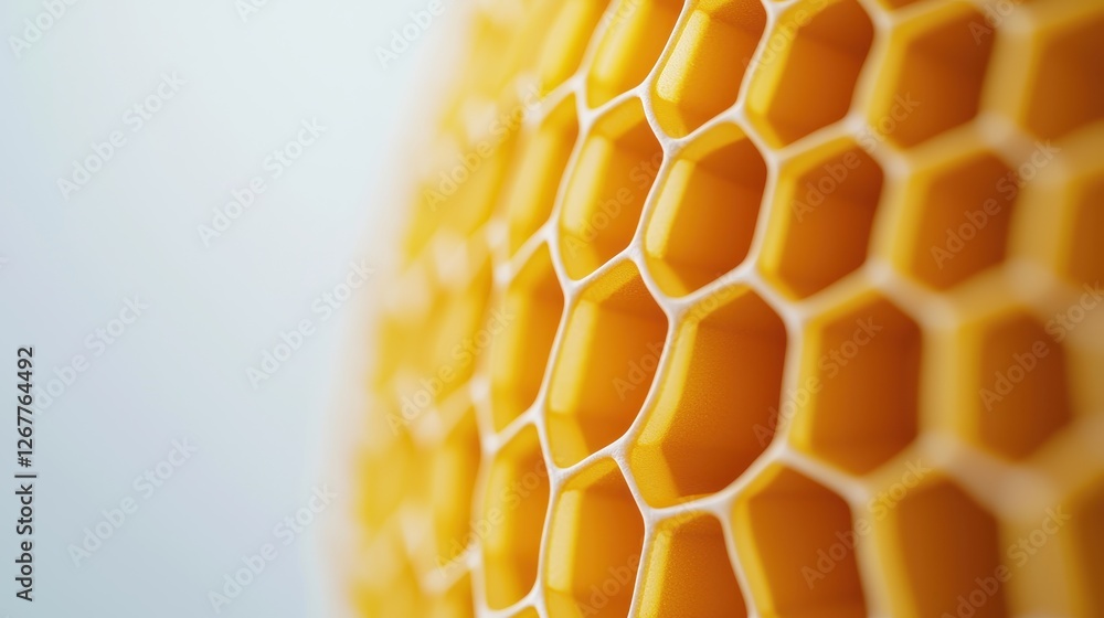 Poster Detailed Close-Up Shot of a Honeycomb Structure Showcasing Intricate Hexagonal Patterns and Textures