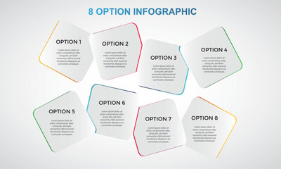 Infographic square diagram with 8 options. square chart that can be used for business analytics, data visualization and presentation. Vector illustration.