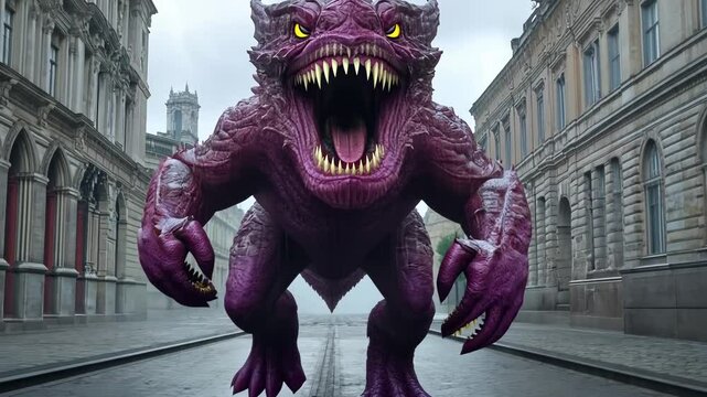 Legendary Purple Beast Mythical Monster in a Wild Primal Landscape