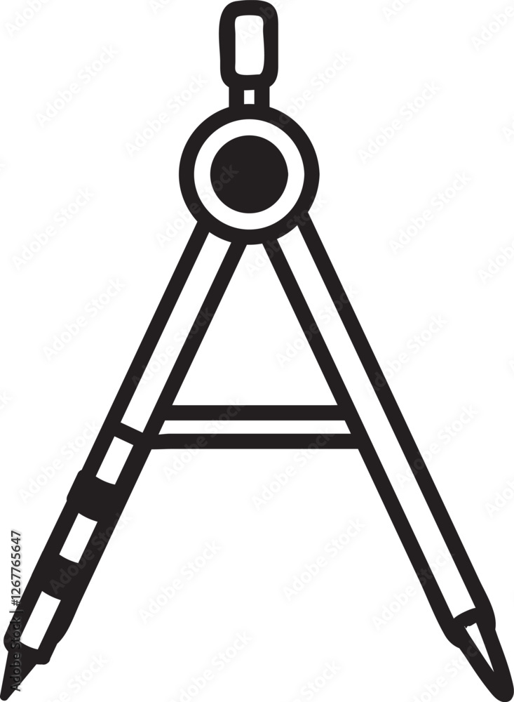Poster drawing compass with adjustable legs ending with sharp points, essential tool for precise measuremen