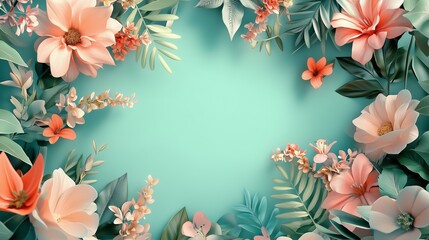 A 3D floral frame wallpaper with elegant blossoms and 100% free space, perfect for a minimalist design.