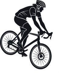 Obraz premium Minimalistic black silhouette of a cyclist riding a bicycle, showcasing motion, speed, and balance in a simple vector illustration, ideal for sports, fitness, transportation, outdoor activities, and a